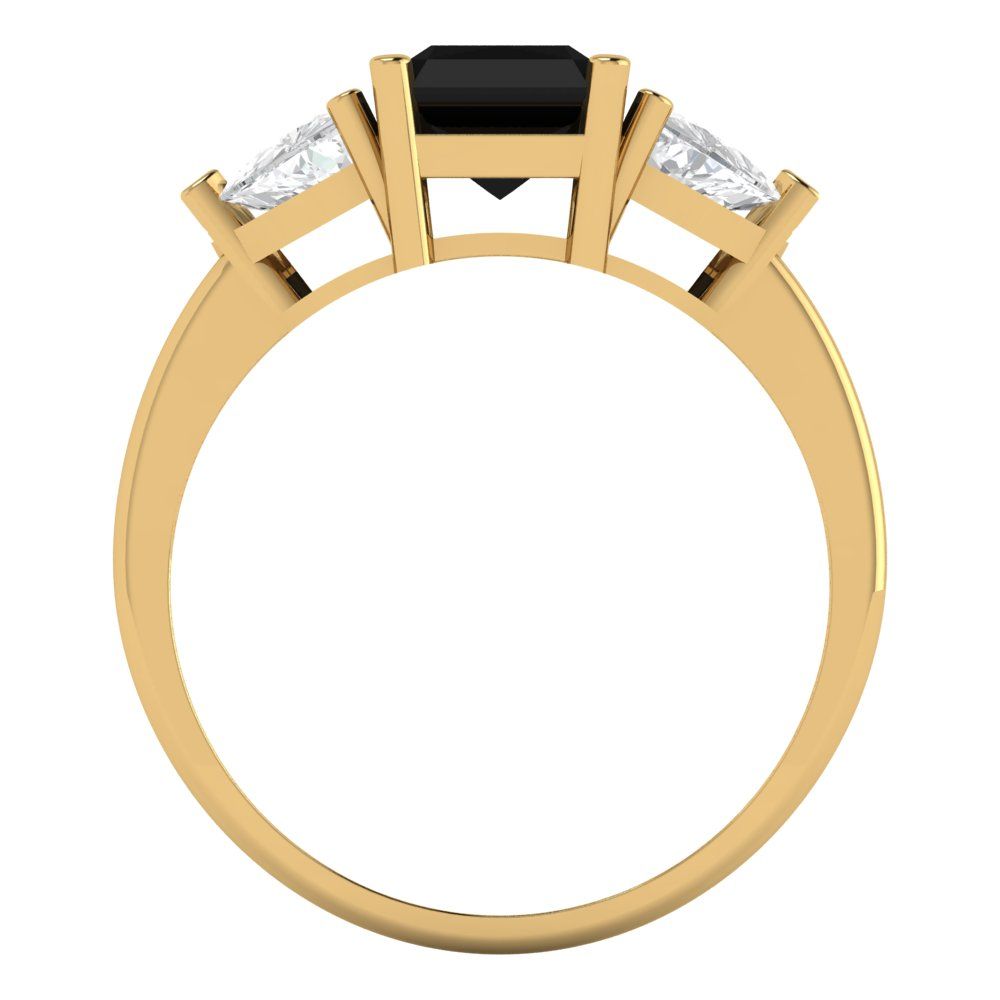 2.82 cttw Natural Onyx Three-Stone Engagement Ring - Solid Gold (Emerald Cut,8x6mm)