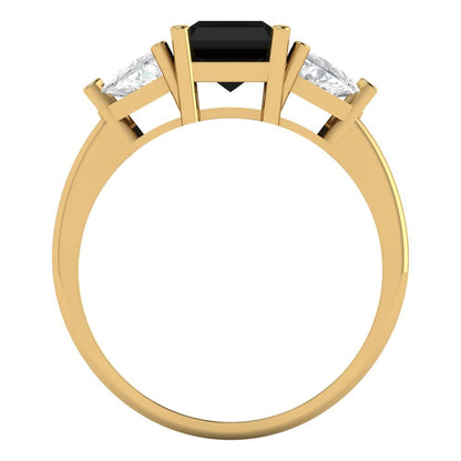 2.82 cttw Natural Onyx Three-Stone Engagement Ring - Solid Gold (Emerald Cut,8x6mm)