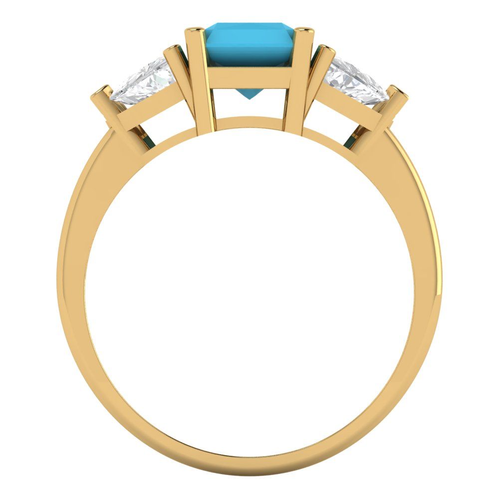 2.82 cttw Simulated Turquoise Three-Stone Engagement Ring - Solid Gold (Emerald Cut,8x6mm)