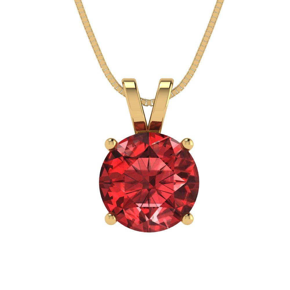 2.5cttw Round Cut Garnet Gold-Plated 925 Silver Pendant and 18" Box-Chain Necklace