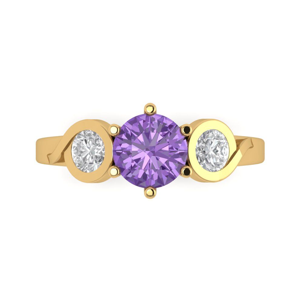 1.72 cttw Simulated Alexandrite Three-Stone Engagement Ring - Solid Gold (Round Cut,6.5mm)