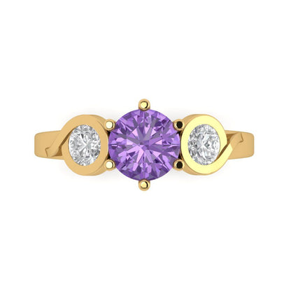 1.72 cttw Simulated Alexandrite Three-Stone Engagement Ring - Solid Gold (Round Cut,6.5mm)