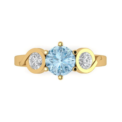 1.72 cttw Zirconia Simulated Blue Diamond Three-Stone Engagement Ring - Solid Gold (VVS1, Round Cut,6.5mm)