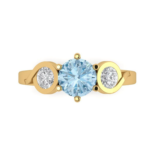 1.72 cttw Zirconia Simulated Blue Diamond Three-Stone Engagement Ring - Solid Yellow Gold (VVS1, Round Cut,6.5mm)