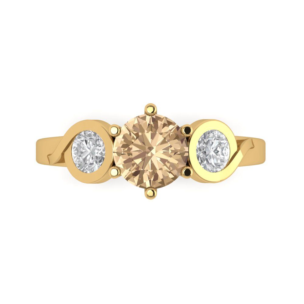 1.72 cttw Yellow Moissanite Three-Stone Engagement Ring - Solid Gold (Round Cut,6.5mm)