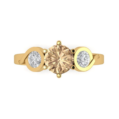 1.72 cttw Yellow Moissanite Three-Stone Engagement Ring - Solid Gold (Round Cut,6.5mm)
