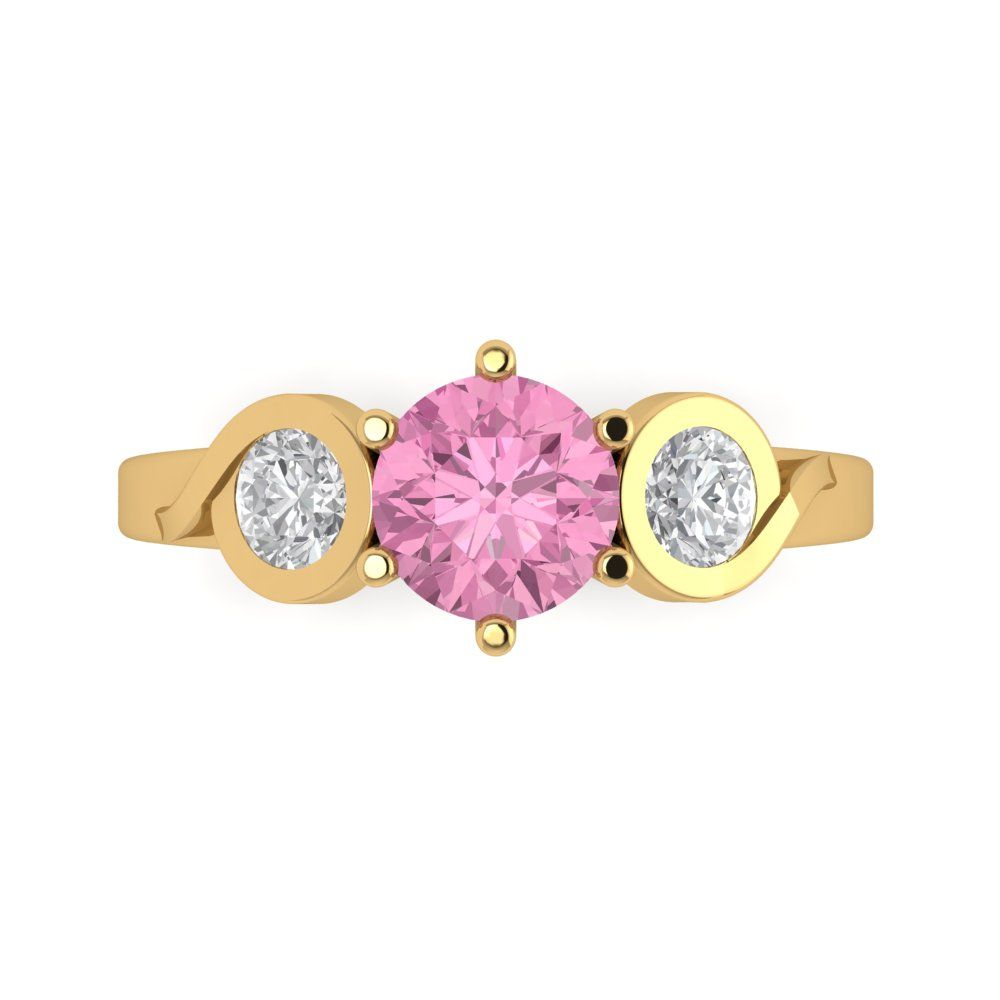 1.72 cttw Zirconia Simulated Pink Diamond Three-Stone Engagement Ring - Solid Gold (VVS1, Round Cut,6.5mm)