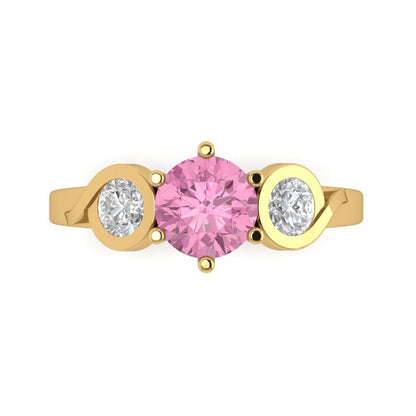 1.72 cttw Zirconia Simulated Pink Diamond Three-Stone Engagement Ring - Solid Gold (VVS1, Round Cut,6.5mm)