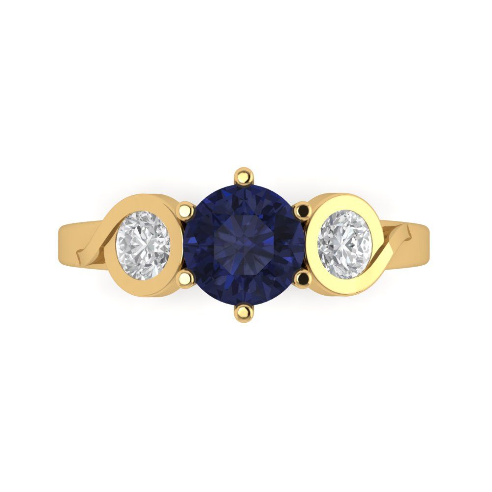 1.72 cttw Simulated Blue Sapphire Three-Stone Engagement Ring - Solid Gold (Round Cut,6.5mm)