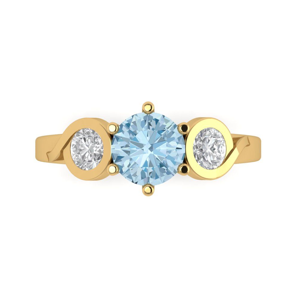 1.72 cttw Natural Swiss Blue Topaz Three-Stone Engagement Ring - Solid Gold (Round Cut,6.5mm)