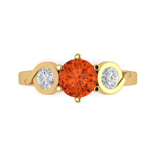 1.72 cttw Zirconia Simulated Red Diamond Three-Stone Engagement Ring - Solid Yellow Gold (VVS1, Round Cut,6.5mm)