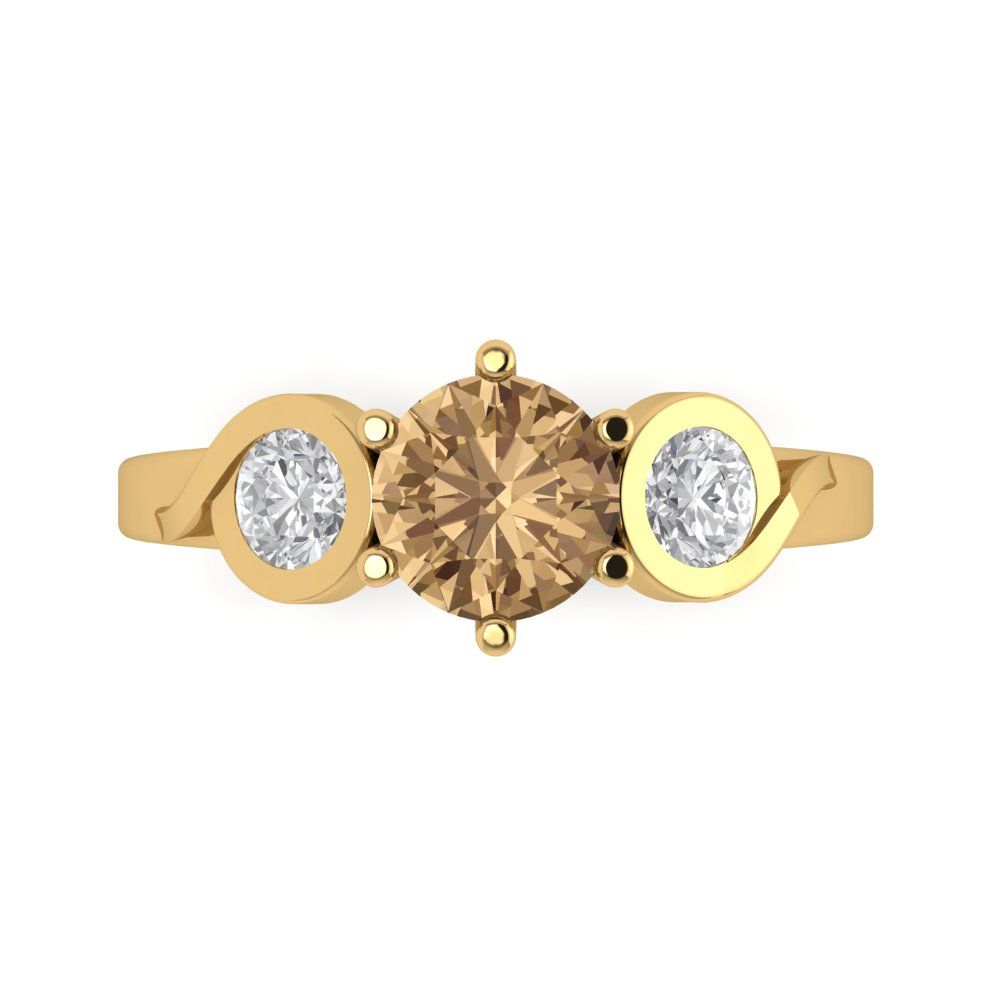 1.72 cttw Zirconia Simulated Champagne Diamond Three-Stone Engagement Ring - Solid Gold (VVS1, Round Cut,6.5mm)