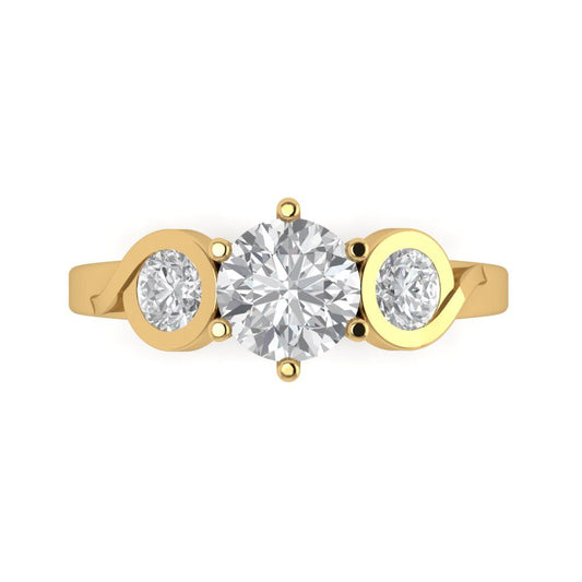 1.72 cttw Zirconia Simulated Diamond Three-Stone Engagement Ring - Solid Yellow Gold (VVS1, Round Cut,6.5mm)
