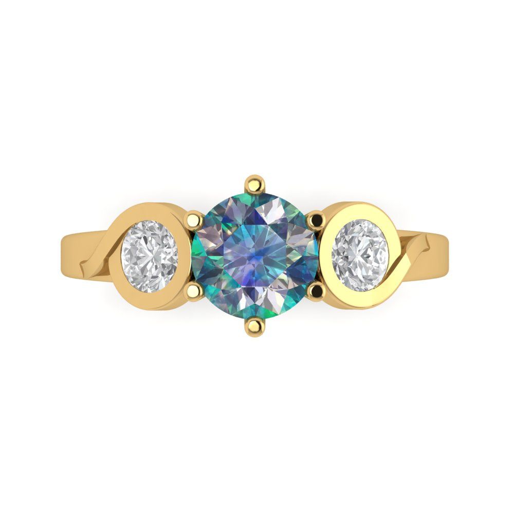 1.72 cttw Blue Moissanite Three-Stone Engagement Ring - Solid Gold (Round Cut,6.5mm)