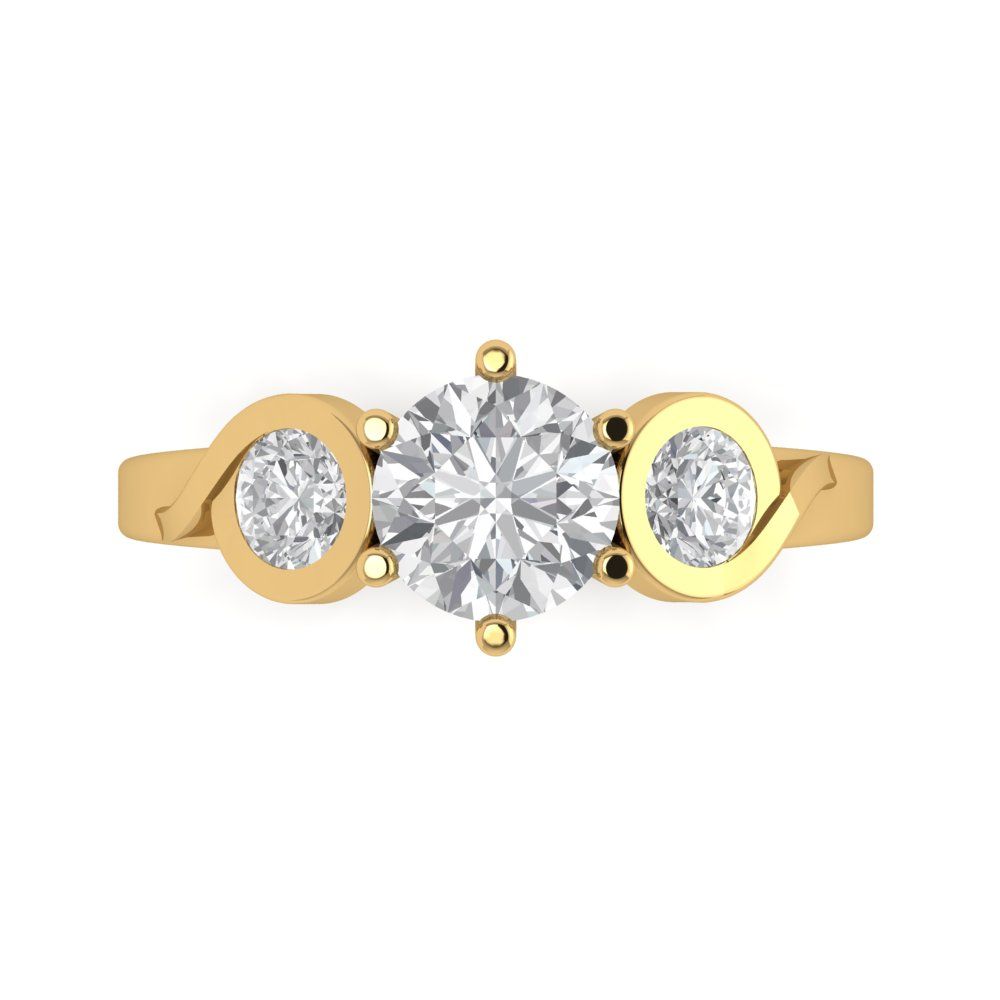 1.72 cttw Moissanite Three-Stone Engagement Ring - Solid Yellow Gold (VVS1, Round Cut,6.5mm)