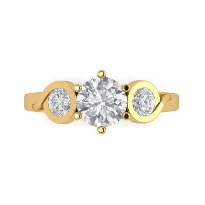 1.72 cttw Moissanite Three-Stone Engagement Ring - Solid Yellow Gold (VVS1, Round Cut,6.5mm)