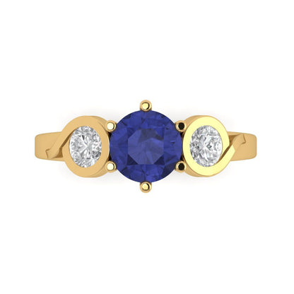 1.72 cttw Simulated Tanzanite Three-Stone Engagement Ring - Solid Gold (Round Cut,6.5mm)