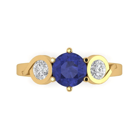 1.72 cttw Simulated Tanzanite Three-Stone Engagement Ring - Solid Yellow Gold (VVS1, Round Cut,6.5mm)