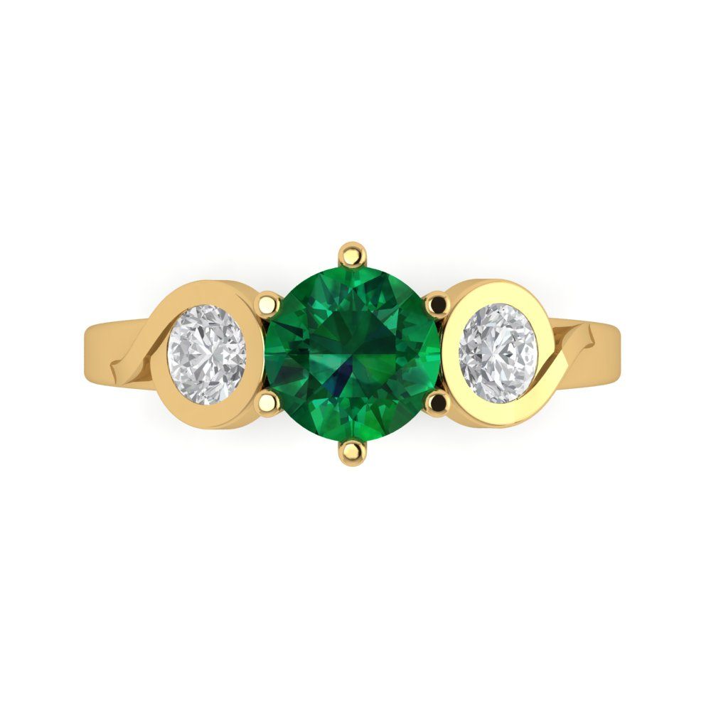 1.72 cttw Simulated Emerald Three-Stone Engagement Ring - Solid Gold (Round Cut,6.5mm)