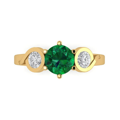 1.72 cttw Simulated Emerald Three-Stone Engagement Ring - Solid Gold (Round Cut,6.5mm)
