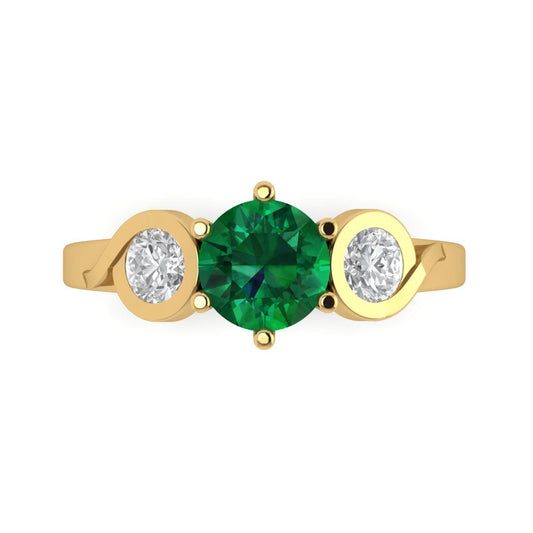 1.72 cttw Simulated Emerald Three-Stone Engagement Ring - Solid Yellow Gold (VVS1, Round Cut,6.5mm)