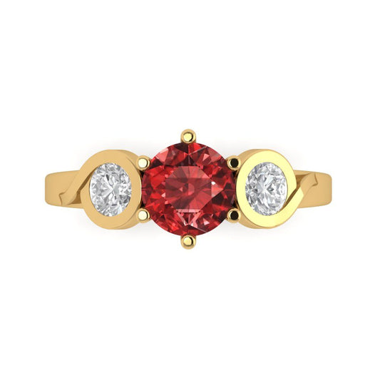 1.72 cttw Natural Garnet Three-Stone Engagement Ring - Solid Yellow Gold (VVS1, Round Cut,6.5mm)