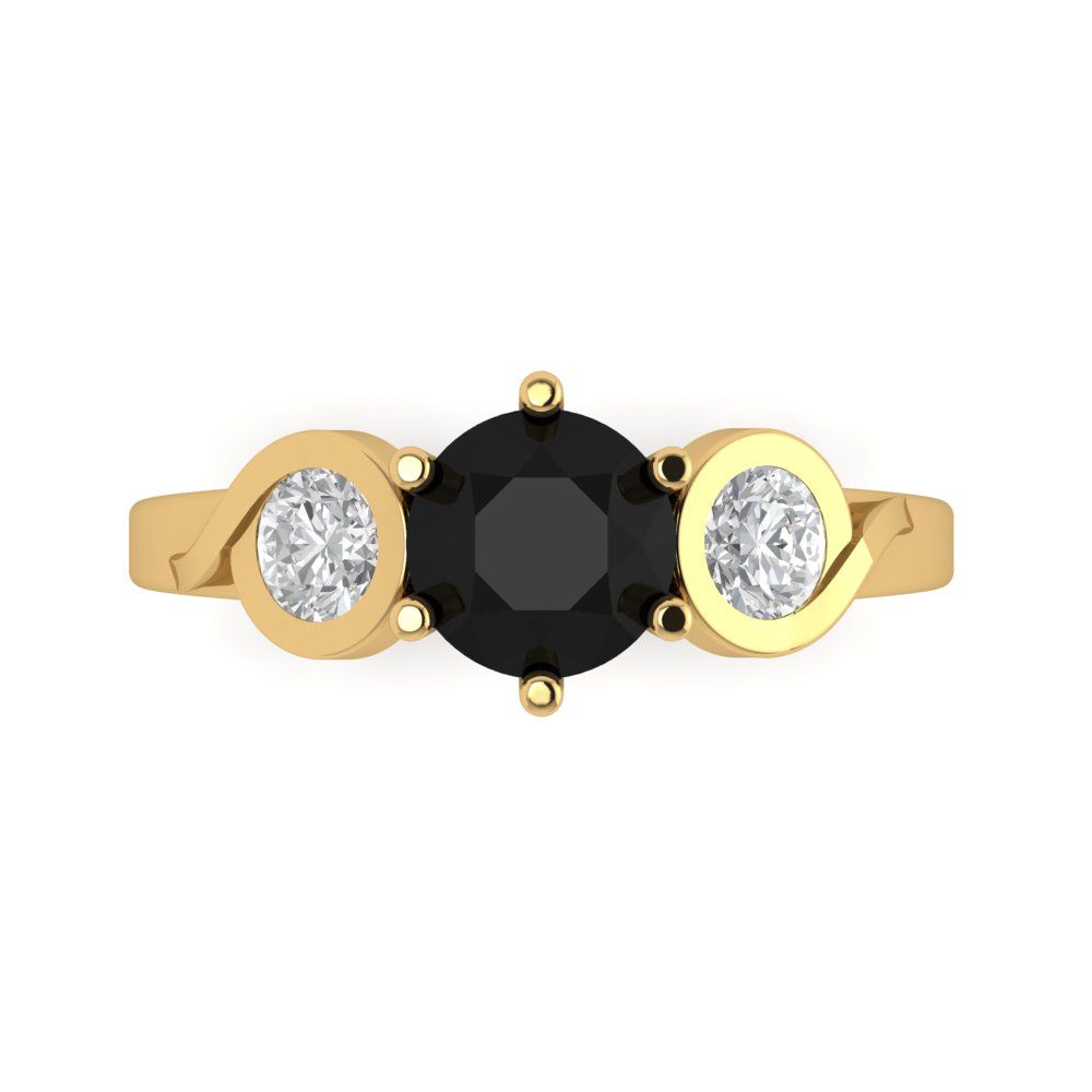 1.72 cttw Natural Onyx Three-Stone Engagement Ring - Solid Gold (Round Cut,6.5mm)