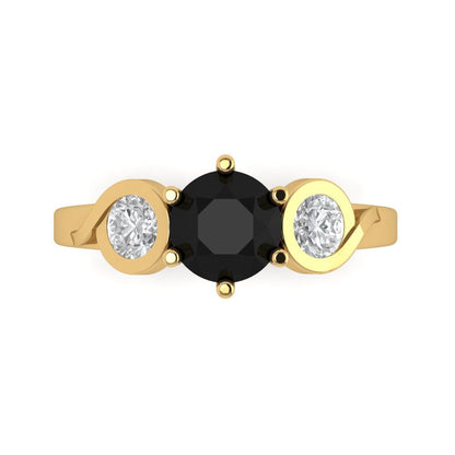 1.72 cttw Natural Onyx Three-Stone Engagement Ring - Solid Gold (Round Cut,6.5mm)