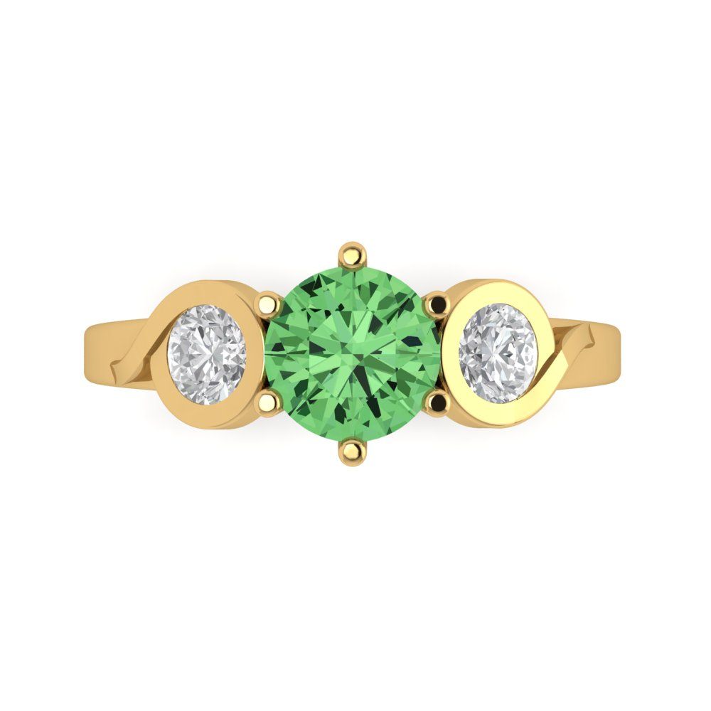 1.72 cttw Zirconia Simulated Green Diamond Three-Stone Engagement Ring - Solid Gold (VVS1, Round Cut,6.5mm)