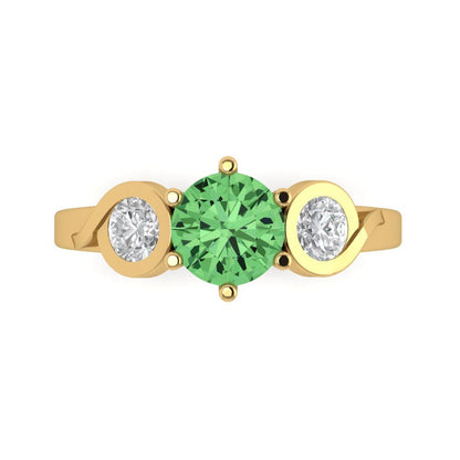 1.72 cttw Zirconia Simulated Green Diamond Three-Stone Engagement Ring - Solid Gold (VVS1, Round Cut,6.5mm)