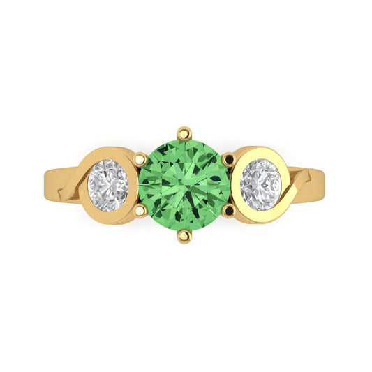 1.72 cttw Zirconia Simulated Green Diamond Three-Stone Engagement Ring - Solid Yellow Gold (VVS1, Round Cut,6.5mm)