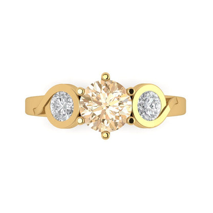 1.72 cttw Natural Morganite Three-Stone Engagement Ring - Solid Gold (Round Cut,6.5mm)