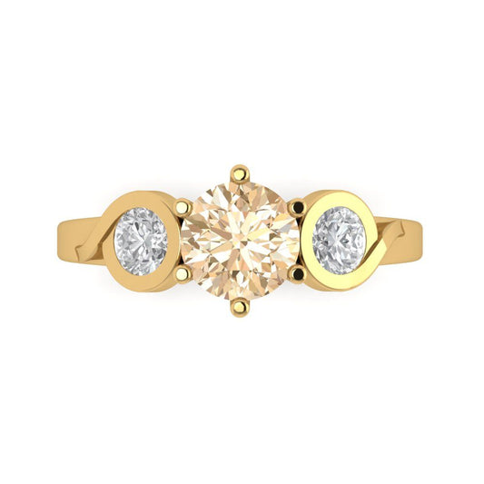 1.72 cttw Natural Morganite Three-Stone Engagement Ring - Solid Yellow Gold (VVS1, Round Cut,6.5mm)