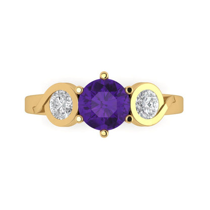 1.72 cttw Natural Amethyst Three-Stone Engagement Ring - Solid Gold (Round Cut,6.5mm)