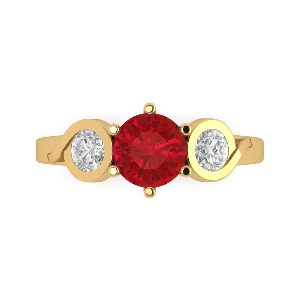 1.72 cttw Simulated Ruby Three-Stone Engagement Ring - Solid Gold (Round Cut,6.5mm)