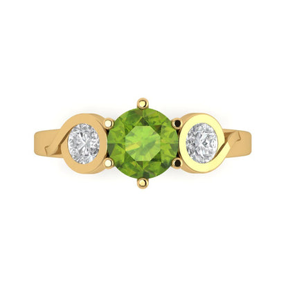 1.72 cttw Natural Peridot Three-Stone Engagement Ring - Solid Gold (Round Cut,6.5mm)