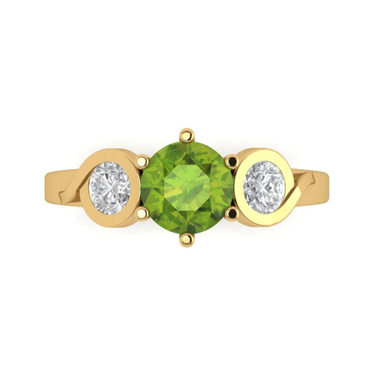 1.72 cttw Natural Peridot Three-Stone Engagement Ring - Solid Yellow Gold (VVS1, Round Cut,6.5mm)