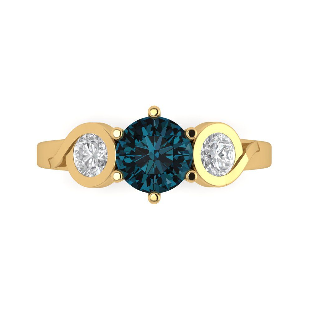 1.72 cttw Natural London Blue Topaz Three-Stone Engagement Ring - Solid Gold (Round Cut,6.5mm)