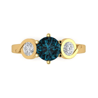 1.72 cttw Natural London Blue Topaz Three-Stone Engagement Ring - Solid Gold (Round Cut,6.5mm)