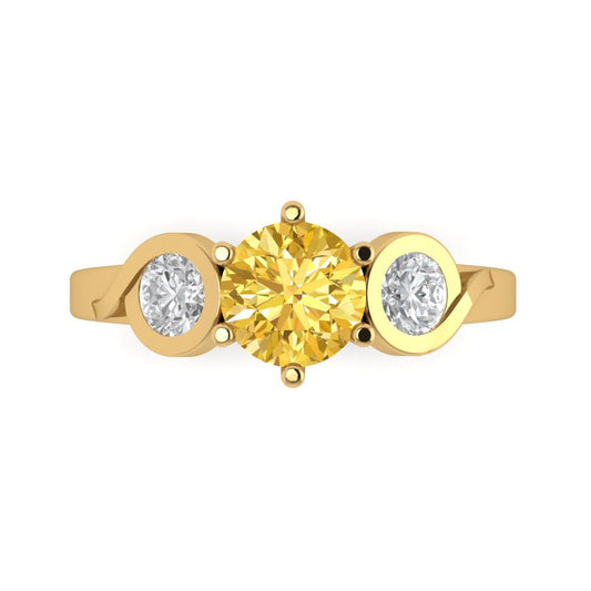 1.72 cttw Zirconia Simulated Yellow Diamond Three-Stone Engagement Ring - Solid Yellow Gold (VVS1, Round Cut,6.5mm)