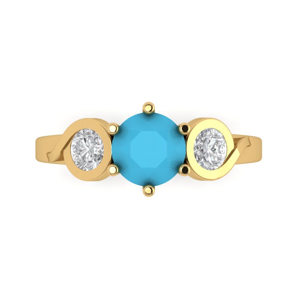 1.72 cttw Simulated Turquoise Three-Stone Engagement Ring - Solid Gold (Round Cut,6.5mm)