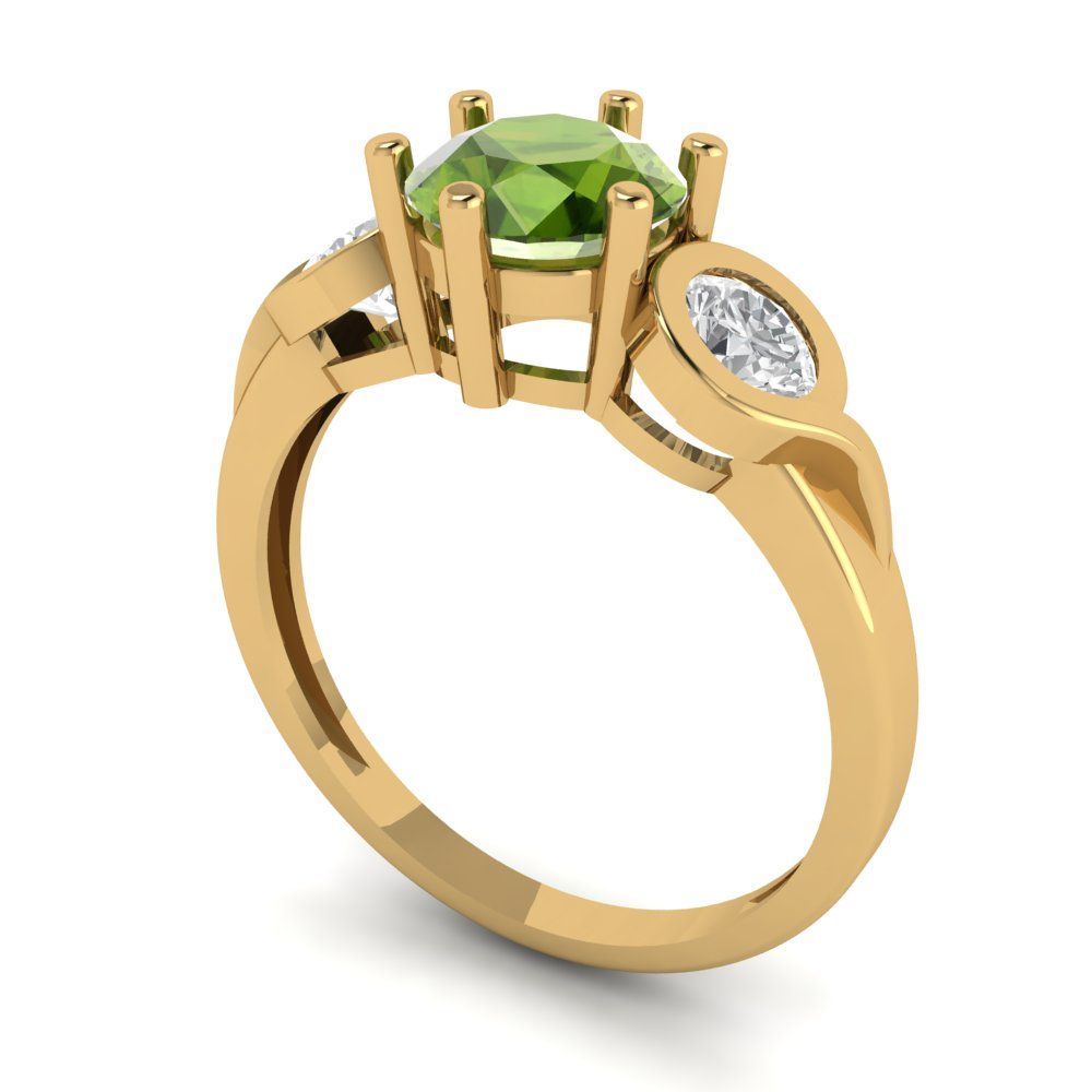 1.72 cttw Natural Peridot Three-Stone Engagement Ring - Solid Gold (Round Cut,6.5mm)