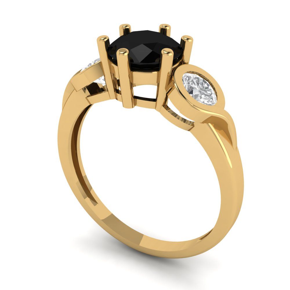 1.72 cttw Natural Onyx Three-Stone Engagement Ring - Solid Gold (Round Cut,6.5mm)