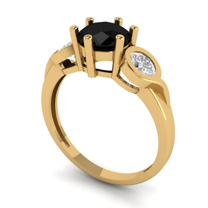 1.72 cttw Natural Onyx Three-Stone Engagement Ring - Solid Gold (Round Cut,6.5mm)