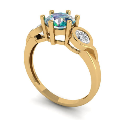 1.72 cttw Blue Moissanite Three-Stone Engagement Ring - Solid Gold (Round Cut,6.5mm)