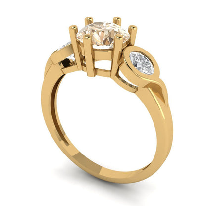 1.72 cttw Natural Morganite Three-Stone Engagement Ring - Solid Gold (Round Cut,6.5mm)