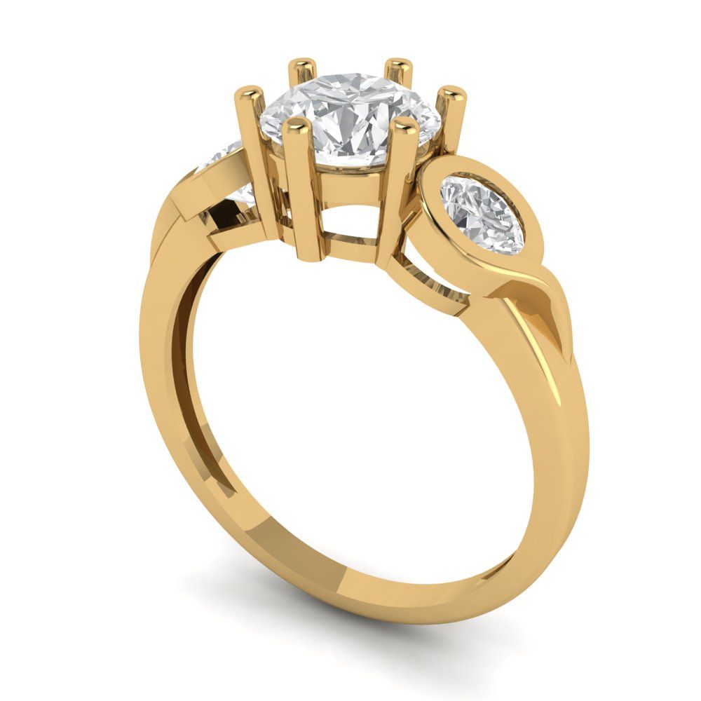 1.72 cttw Moissanite Three-Stone Engagement Ring - Solid Yellow Gold (VVS1, Round Cut,6.5mm)