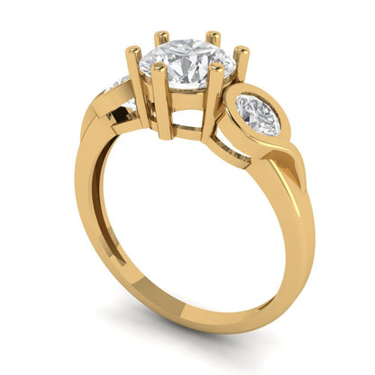 1.72 cttw Moissanite Three-Stone Engagement Ring - Solid Yellow Gold (VVS1, Round Cut,6.5mm)