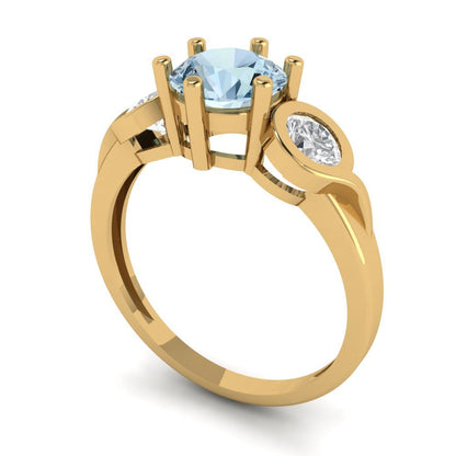 1.72 cttw Natural Sky Blue Topaz Three-Stone Engagement Ring - Solid Gold (Round Cut,6.5mm)