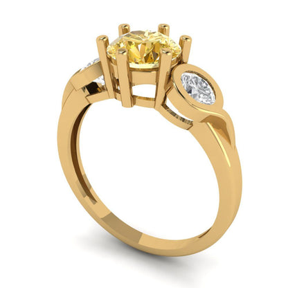 1.72 cttw Yellow Moissanite Three-Stone Engagement Ring - Solid Gold (Round Cut,6.5mm)